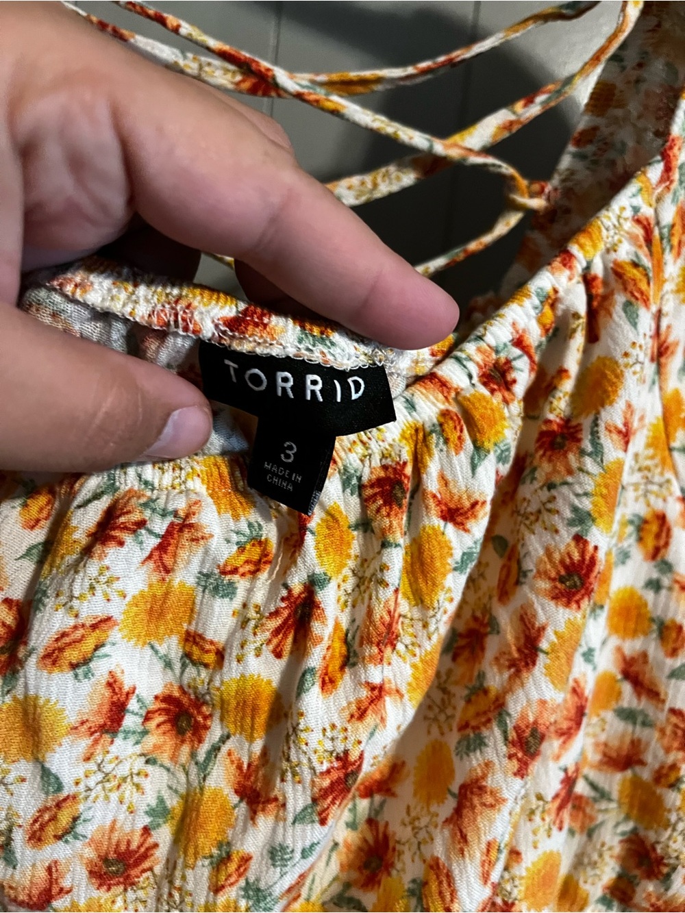 Torrid Crinkle Gauze Orange floral peplum top - Picture 2 of 3